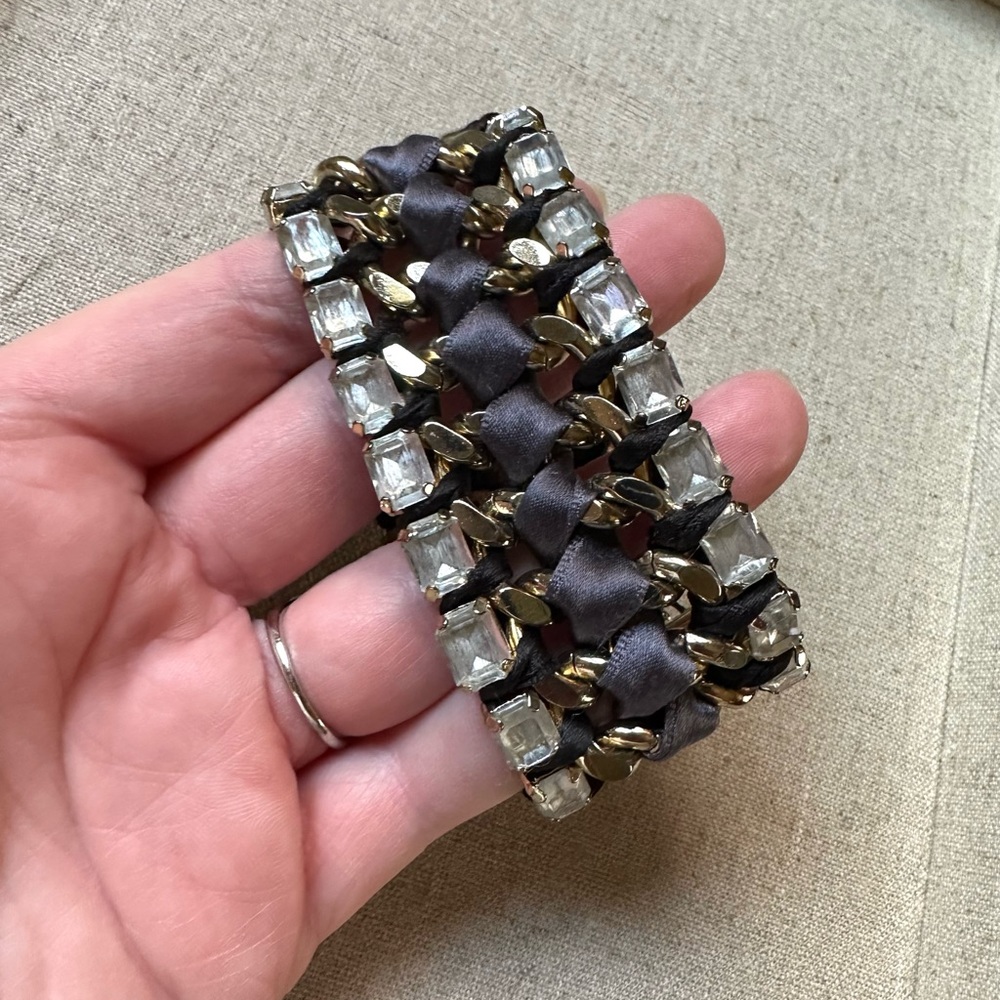 Stella & Dot cuff chain bracelet- navy ribbon